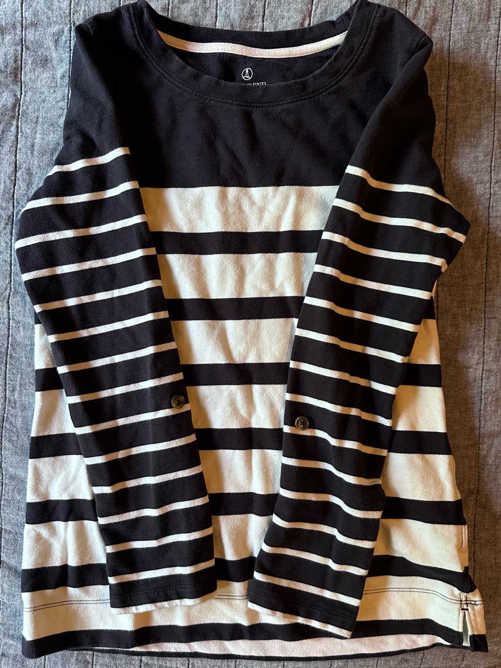Lands' End Black And Cream Crewneck Cotton Top
